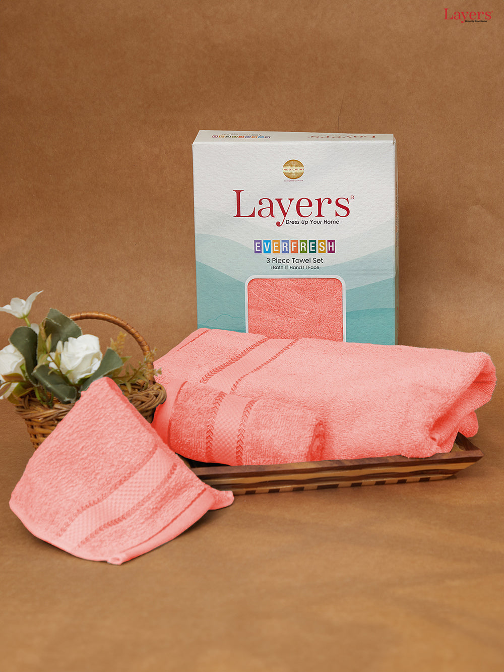 100% Cotton Towel Combo, 380 GSM Orange, Everfresh (1 Bath Towel, 1 Hand Towel & 1 Face Towel)