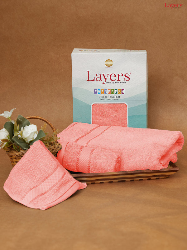 100% Cotton Towel Combo, 380 GSM Orange, Everfresh (1 Bath Towel, 1 Hand Towel & 1 Face Towel)