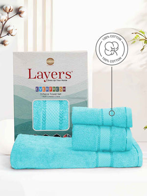 100% Cotton Towel Combo, 380 GSM, Everfresh Collection (1 Bath Towel, 1 Hand Towel, 1 Face Towel)