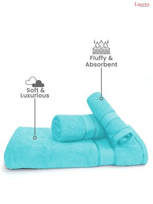 100% Cotton Towel Combo, 380 GSM Blue, Everfresh (1 Bath Towel, 1 Hand Towel & 1 Face Towel)