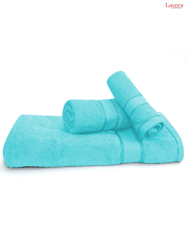 100% Cotton Towel Combo, 380 GSM Blue, Everfresh (1 Bath Towel, 1 Hand Towel & 1 Face Towel)