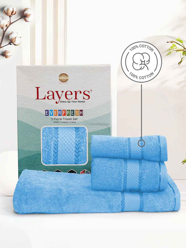100% Cotton Towel Combo, 380 GSM, Everfresh Collection (1 Bath Towel, 1 Hand Towel, 1 Face Towel)