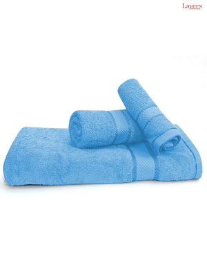 100% Cotton Towel Combo, 380 GSM Blue, Everfresh (1 Bath Towel, 1 Hand Towel & 1 Face Towel)