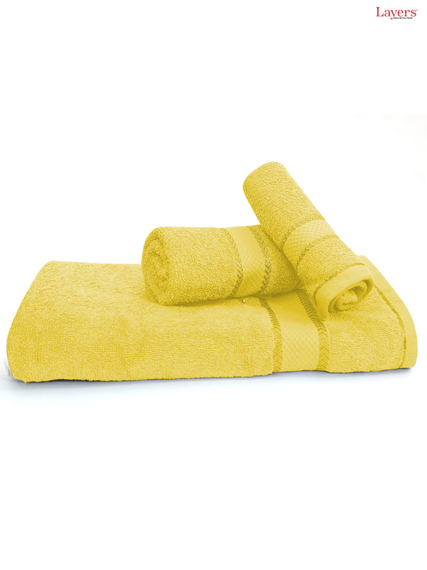 100% Cotton Towel Combo, 380 GSM Yellow, Everfresh (1 Bath Towel, 1 Hand Towel & 1 Face Towel)
