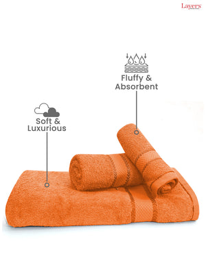 100% Cotton Towel Combo, 380 GSM Orange, Everfresh (1 Bath Towel, 1 Hand Towel & 1 Face Towel)