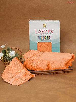 100% Cotton Towel Combo, 380 GSM Orange, Everfresh (1 Bath Towel, 1 Hand Towel & 1 Face Towel)