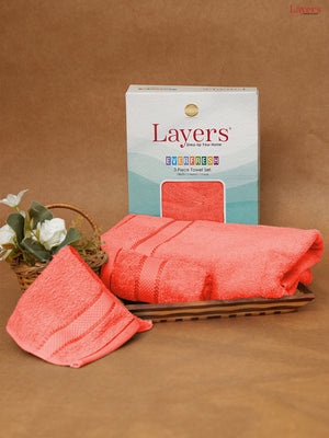 100% Cotton Towel Combo, 380 GSM Red, Everfresh (1 Bath Towel, 1 Hand Towel & 1 Face Towel)