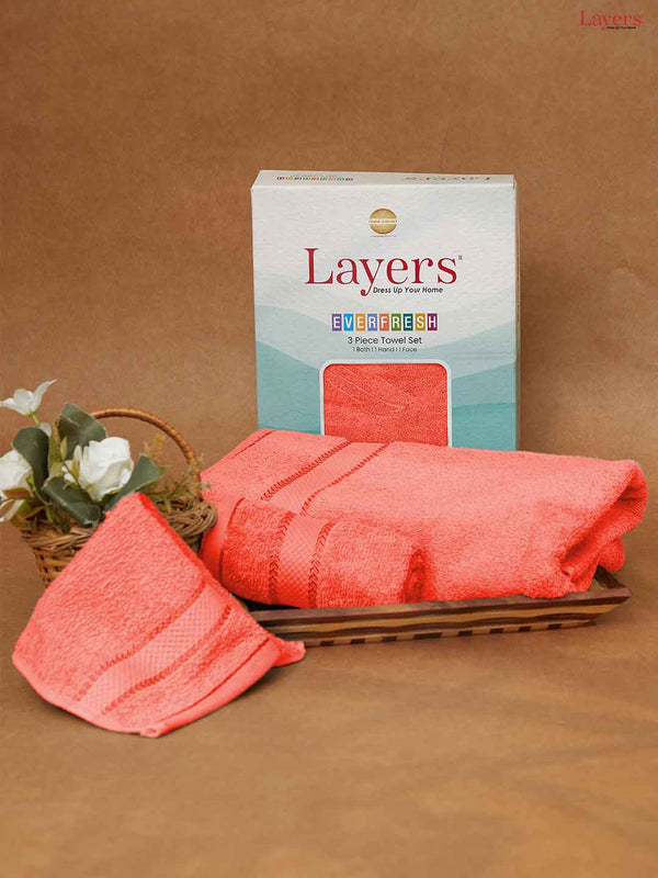 100% Cotton Towel Combo, 380 GSM, Everfresh Collection (1 Bath Towel, 1 Hand Towel, 1 Face Towel)