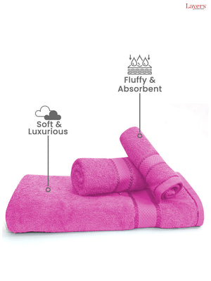 100% Cotton Towel Combo, 380 GSM Pink, Everfresh (1 Bath Towel, 1 Hand Towel & 1 Face Towel)