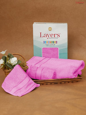100% Cotton Towel Combo, 380 GSM Pink, Everfresh (1 Bath Towel, 1 Hand Towel & 1 Face Towel)