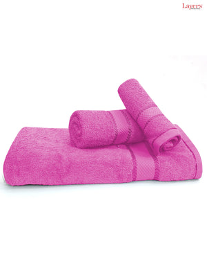 100% Cotton Towel Combo, 380 GSM Pink, Everfresh (1 Bath Towel, 1 Hand Towel & 1 Face Towel)