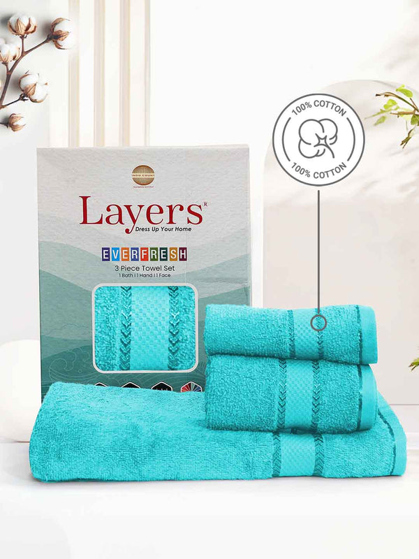100% Cotton Towel Combo, 380 GSM, Everfresh Collection (1 Bath Towel, 1 Hand Towel, 1 Face Towel)