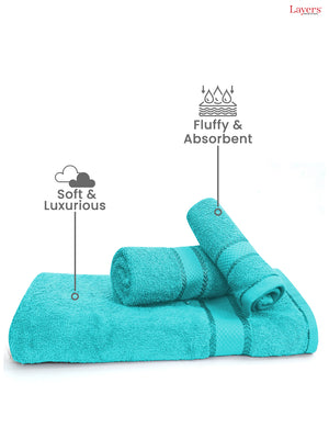 100% Cotton Towel Combo, 380 GSM Blue, Everfresh (1 Bath Towel, 1 Hand Towel & 1 Face Towel)