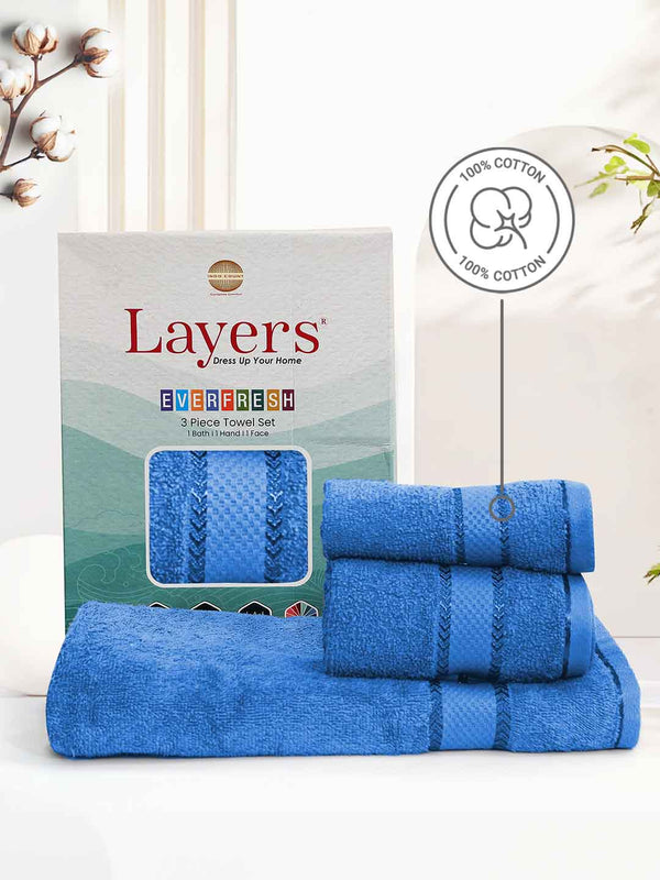 100% Cotton Towel Combo, 380 GSM, Everfresh Collection (1 Bath Towel, 1 Hand Towel, 1 Face Towel)