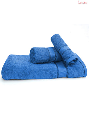100% Cotton Towel Combo, 380 GSM Blue, Everfresh (1 Bath Towel, 1 Hand Towel & 1 Face Towel)