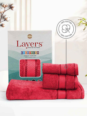 100% Cotton Towel Combo, 380 GSM, Everfresh Collection (1 Bath Towel, 1 Hand Towel, 1 Face Towel)