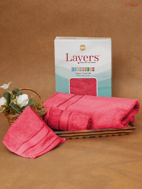 100% Cotton Towel Combo, 380 GSM Red, Everfresh (1 Bath Towel, 1 Hand Towel & 1 Face Towel)