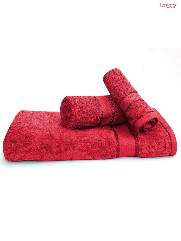 100% Cotton Towel Combo, 380 GSM Red, Everfresh (1 Bath Towel, 1 Hand Towel & 1 Face Towel)
