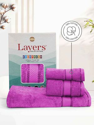 100% Cotton Towel Combo, 380 GSM, Everfresh Collection (1 Bath Towel, 1 Hand Towel, 1 Face Towel)