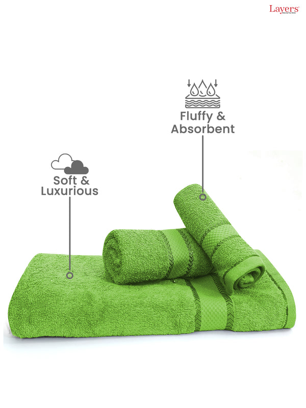 100% Cotton Towel Combo, 380 GSM Green, Everfresh (1 Bath Towel, 1 Hand Towel & 1 Face Towel)