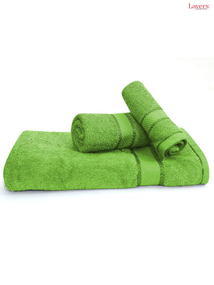 100% Cotton Towel Combo, 380 GSM Green, Everfresh (1 Bath Towel, 1 Hand Towel & 1 Face Towel)