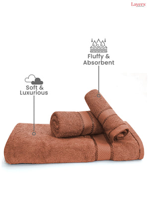 100% Cotton Towel Combo, 380 GSM Brown, Everfresh (1 Bath Towel, 1 Hand Towel & 1 Face Towel)