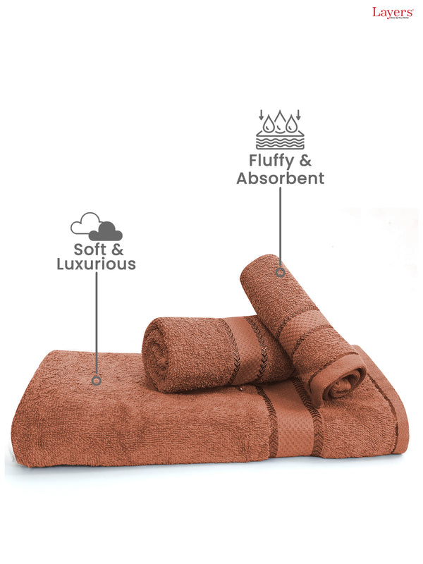 100% Cotton Towel Combo, 380 GSM Brown, Everfresh (1 Bath Towel, 1 Hand Towel & 1 Face Towel)
