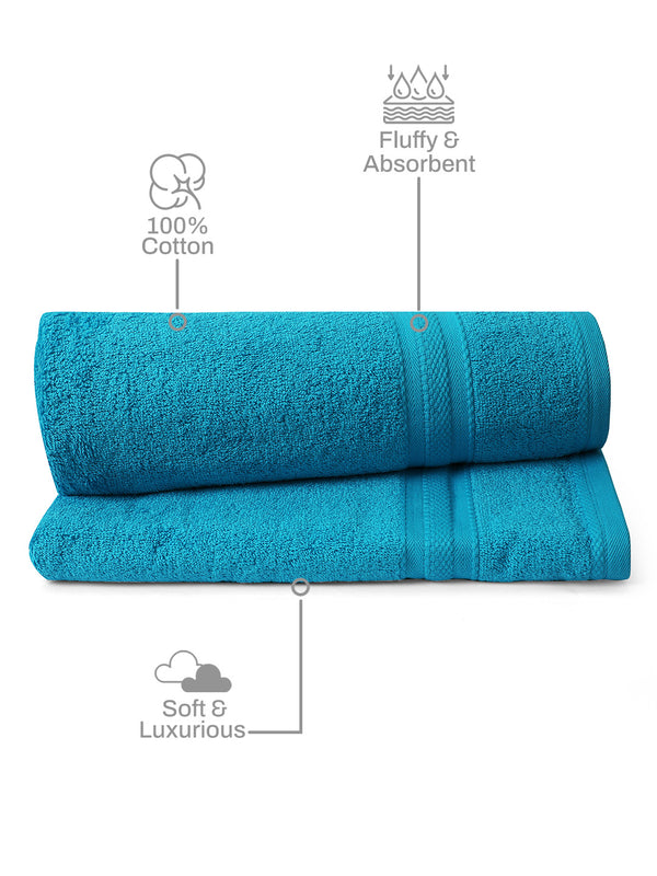 100% Cotton Bath Towel, 450 GSM, Pack of 2, Aqua Plush Collection