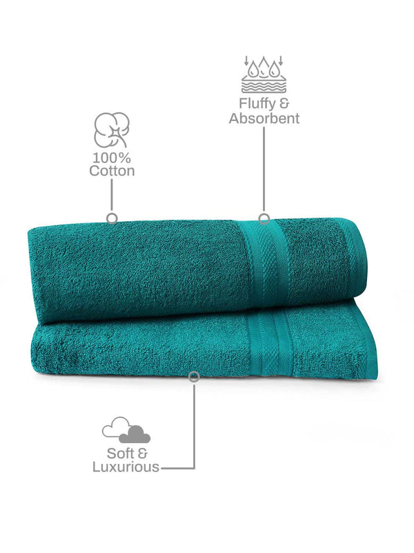 100% Cotton Bath Towel, 450 GSM, Pack of 2, Aqua Plush Collection