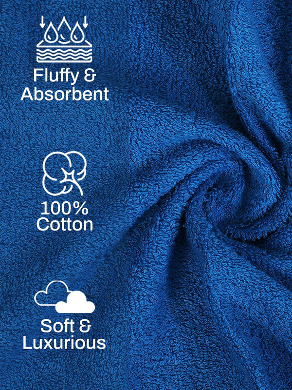 100% Cotton Hand Towel, 450 GSM, Pack of 4, Aqua Plush Collection