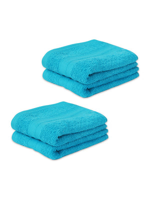 100% Cotton Hand Towel, 450 GSM, Pack of 4, Aqua Plush Collection