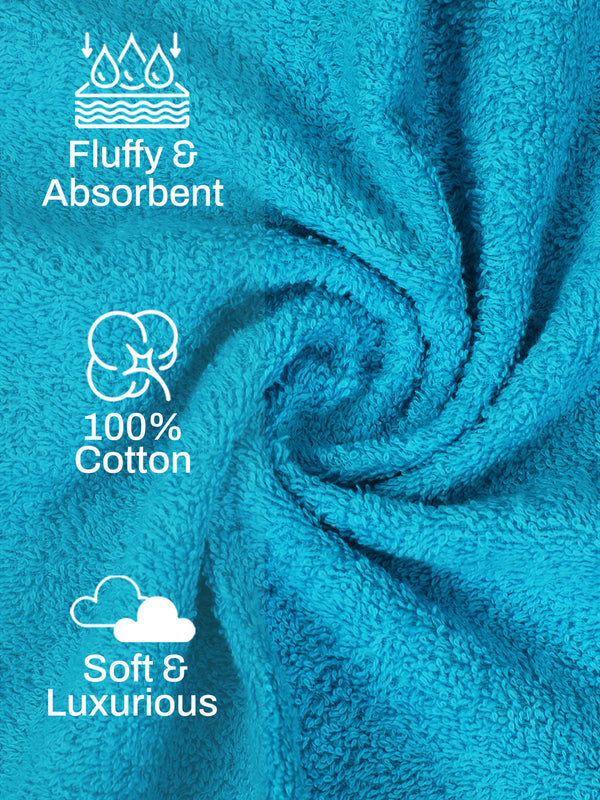 100% Cotton Hand Towel, 450 GSM, Pack of 4, Aqua Plush Collection