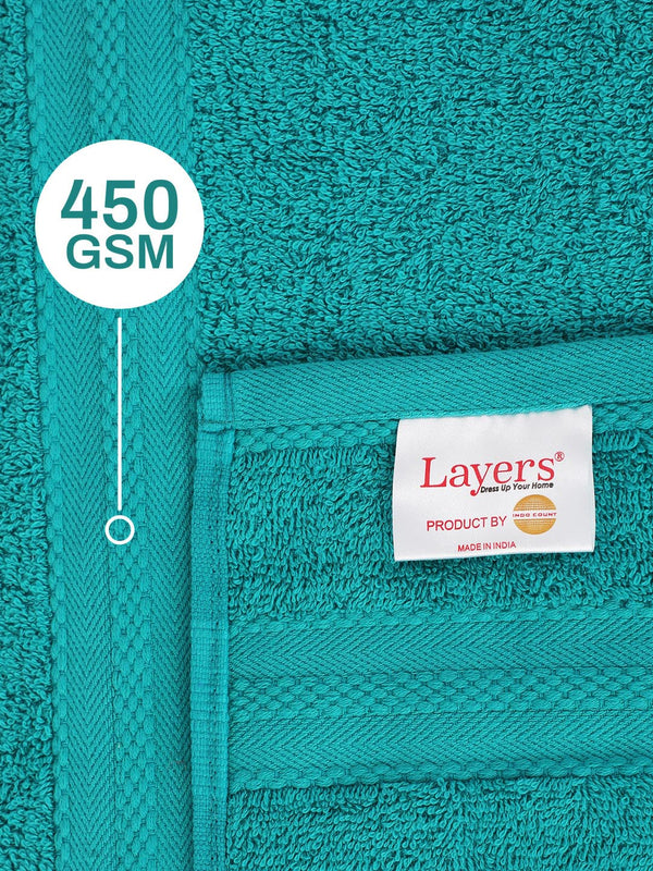 100% Cotton Hand Towel, 450 GSM, Pack of 4, Aqua Plush Collection