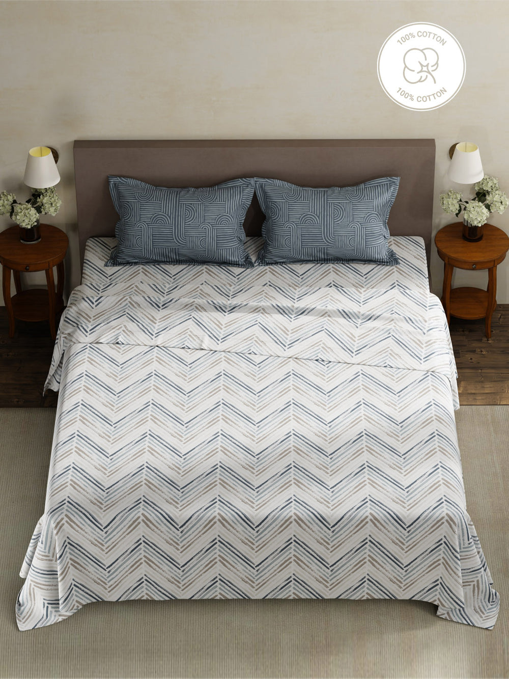 100% Cotton King Bedsheet Set, 180 TC Printed, Pristine Collection