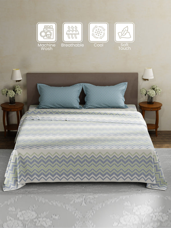100% Cotton King Bedsheet Set, 180 TC Printed, Pristine Collection