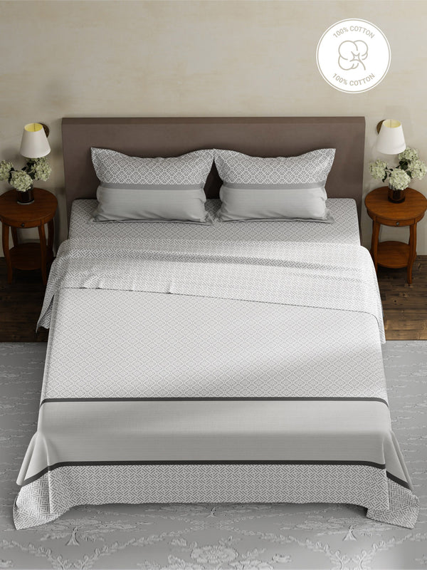 100% Cotton King Bedsheet Set, 180 TC Printed, Pristine Collection