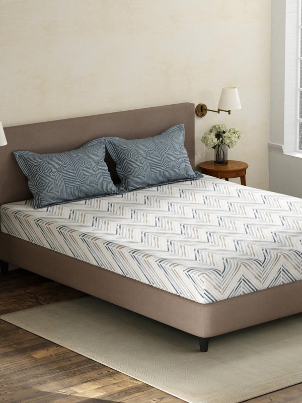 100% Cotton King Fitted Sheet Set, 180 TC Printed, Pristine Collection
