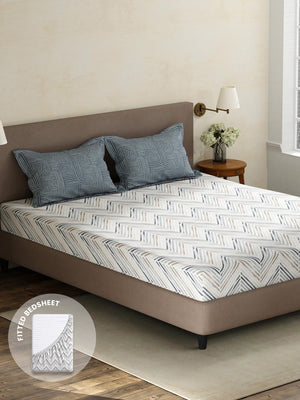 100% Cotton King Fitted Sheet Set, 180 TC Printed, Pristine Collection