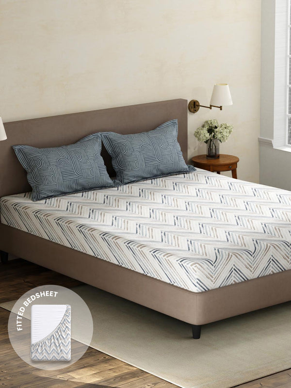 100% Cotton King Fitted Sheet Set, 180 TC Printed, Pristine Collection