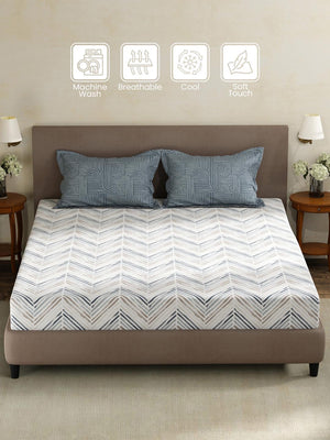 100% Cotton King Fitted Sheet Set, 180 TC Printed, Pristine Collection