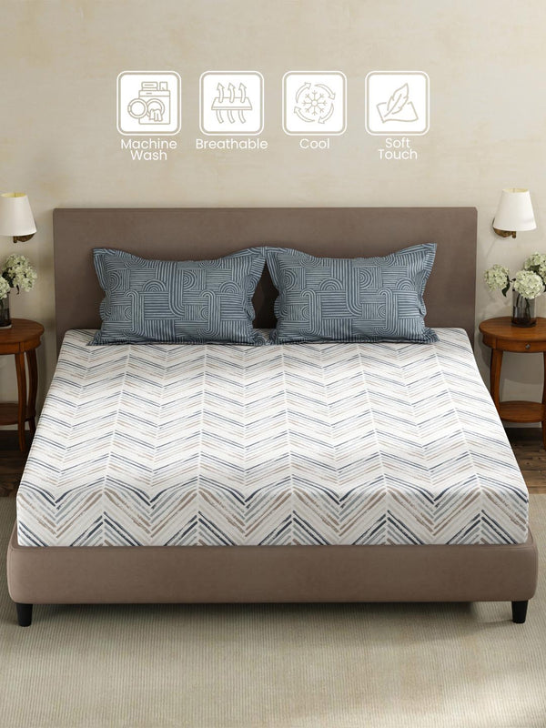 100% Cotton King Fitted Sheet Set, 180 TC Printed, Pristine Collection