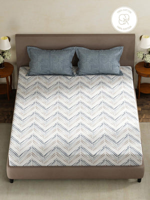 100% Cotton King Fitted Sheet Set, 180 TC Printed, Pristine Collection