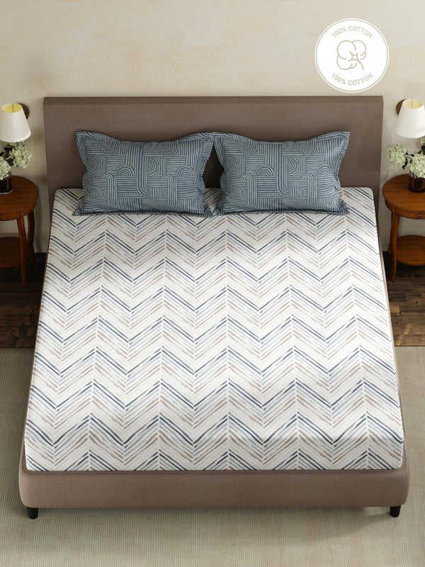 100% Cotton King Fitted Sheet Set, 180 TC Printed, Pristine Collection