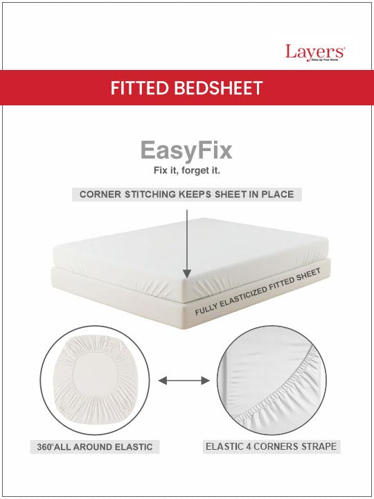 100% Cotton King Fitted Sheet Set, 180 TC Printed, Pristine Collection