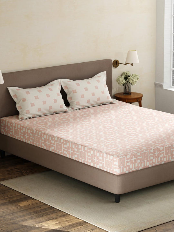 100% Cotton King Fitted Sheet Set, 180 TC Printed, Pristine Collection