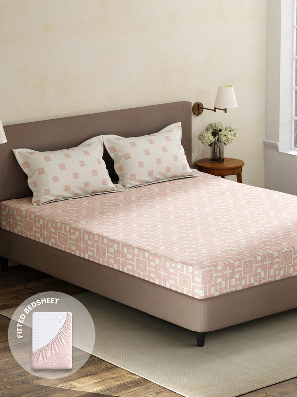 100% Cotton King Fitted Sheet Set, 180 TC Printed, Pristine Collection