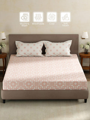 100% Cotton King Fitted Sheet Set, 180 TC Printed, Pristine Collection