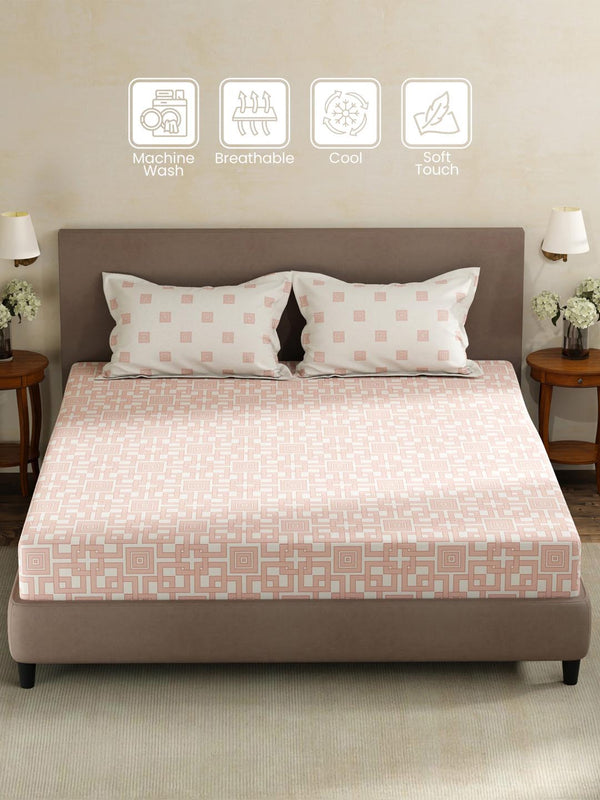 100% Cotton King Fitted Sheet Set, 180 TC Printed, Pristine Collection