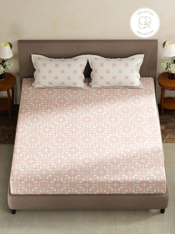 100% Cotton King Fitted Sheet Set, 180 TC Printed, Pristine Collection