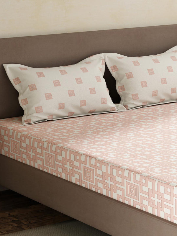 100% Cotton King Fitted Sheet Set, 180 TC Printed, Pristine Collection